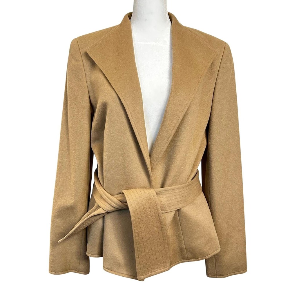 Carlisle Angora Wool Blend Belted Wrap Blazer Jacket Tan‎ Camel 8 Excellent
